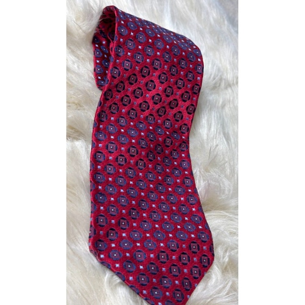 Daniel‎ Cremieux Silk Tie Men's Red Blue Geometric Made Italy 58 x 3.25